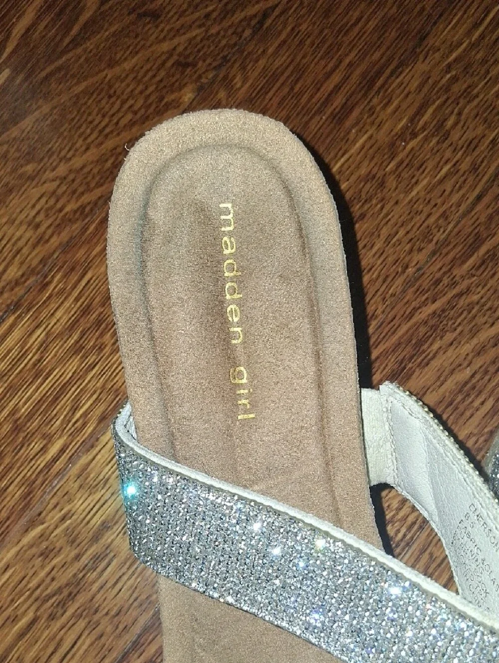 Madden Girl Silver Crystal Double-Strap Braided Wedge Sandals